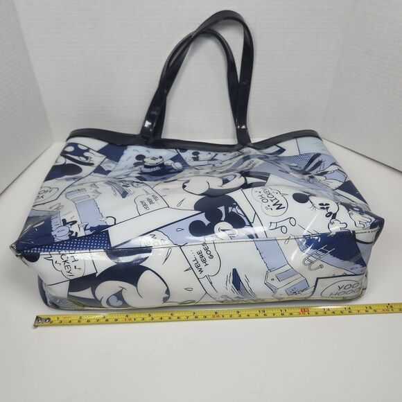 Disney Store Mickey Mouse Tote Vinyl Cartoons Blue White 12 X 14 Beachy Casual - Picture 8 of 10